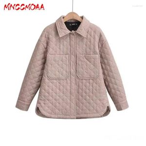 Kvinnors dike rockar mnccmoaa 2024 Autumn Winter Woman Fashion Vintage Plaid Långärmad Parkas Kvinnlig fast färg Casual Tickets Top