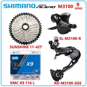 Cykelderailleurs Shimano Alivio M3100 1x9 Speed ​​Kit för MTB 9V bakre derailleur 36/40/42T kassett KMC X9 -kedjan Gruppset Bicycle Parts