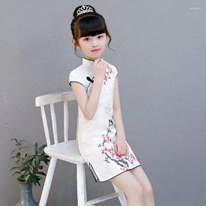 Ethnische Kleidung Schönes chinesisches Kind Kind Mädchen Blumendruck Cheongsam Kleid Mädchen Qipao Baumwolle Jahr Geschenk Party Abendgarderobe