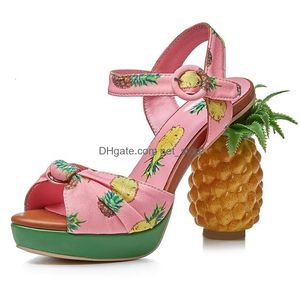 Sandalen Sommer Rosa Ananas Druck Open-Toe Plattform Süße Frauen High-Heel Schnalle Riemchenschuhe Schöne Alias Mujer Drop Deliver Dhkam