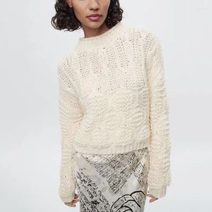 Kvinnors tröjor Casual Short Sweater Pullovers Beige Soft Knitwear Women Autumn Winter Long Sleeve Knit Jumper Female 2024