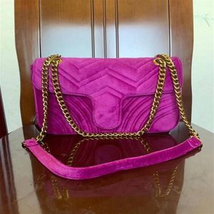 Women Velve Handbags أكياس الكتف Marmont سلسلة ذهبية كلاسيكية 26 سم مخملية Messenger Bag Crossbody Bag Bagge Bags 6Colors UI299G