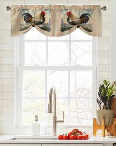 Curtain Animal Rooster Farm Short Window Adjustable Tie Up Valance For Living Room Kitchen Drapes