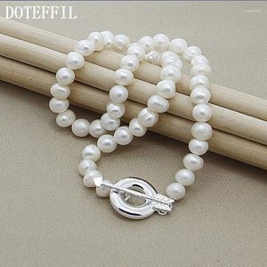 Hängen Doteffil 8mm Natural Pearl Beads Halsband 925 Sterling Silver Arrow for Women Wedding Engagement Fashion Jewelry