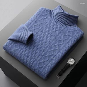 Męskie swetry jesienne i zimowe merynosowe wełniane dwuniciowe, grube gęste żakardowe pullover sweter z dzianiny