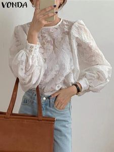 Women's Blouses Elegant Lady Shirts 2024 VONDA Csual White Fashion Lantern Sleeve Blouse Bohemian Tops Oversized Blusas Femininas
