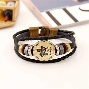 Charm Bracelets Retro With Constellation For Men Charming Stainless Steel Punk Multi-Layer Fabric Leather Gifts