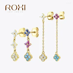 Stud Earrings ROXI S925 Sterling Silver Petals Earring Microinlaid Colorful Cubic Zirconia Chain Tassel For Women Dangle