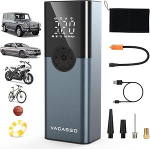VACASSO 2024 Tire Inflator Portable Air Compressor,150PSI Air Pump for Car Tires with LED Light, Rechargeable Cordless compressor.