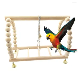 Other Bird Supplies Parrots Toys Swing Exercise Climbing Hanging Ladder Bridge Wooden Rainbow Pet Parrot Macaw Hammock Toy With Bells