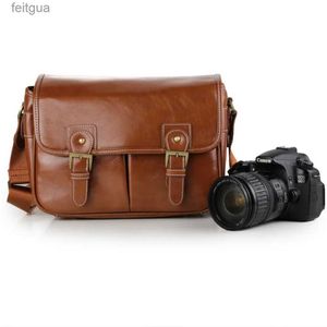 Accessori per borse per fotocamera Borsa a tracolla DV per DSLR impermeabile in pelle PU retrò per borse moda casual YQ240204