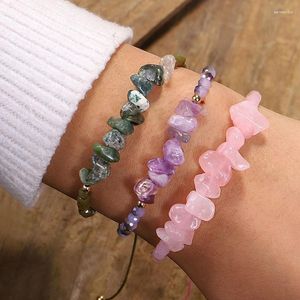 Braccialetti con ciondoli Pietra preziosa di cristallo naturale Braccialetto di pietra energetica irregolare Perline Chip Gioielli Ametista Acquamarina Quarzo rosa per le donne