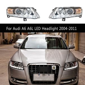 Acessórios do carro drl luz de circulação diurna para audi a6 a6l led conjunto do farol 04-11 lâmpada principal peças de automóvel streamer sinal de volta