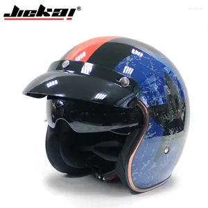 Motorcykelhjälmar Jiekai hjälm 3/4 Öppet ansikte Vintage Casco Moto Jet Scooter Bike Retro Dot Approved Casque Motoclismo