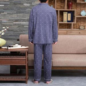 Męska odzież śpiąca męska odzież w letnich letniej letniej piżamie ojciec z długimi rękawami Szerokie nogi spodnie dla wygodnych