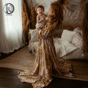 Dresses Don&judy Off Shoulder Floral Maternity Dresses Photography 2 Pieces Gown Top and Skirt Set Long Dress Robe Photo Shoot Clothes