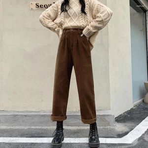 Kvinnor Pants Autumn Fashion Corduroy High midja Kvinnor Vintage Korean Wide Leg Casual Loose Cotton Streetwear Lady Trousers 29147