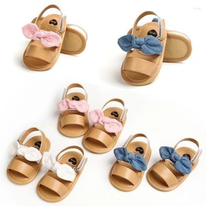 Första vandrare spädbarn baby skor flicka sommar sandaler pu läder bowknot mjuk ensam anti-slip född vandrare spjälsäng