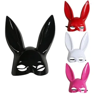 Fontes de festa branco preto anime feminino menina sexy máscara de coelho metade do rosto orelhas longas bondage masquerade cosplay traje adereços