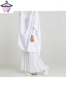 Ethnische Kleidung für Frauen, lässig, muslimisches Abaya, islamisches Fest, Eid mit Kapuze, Fledermausärmel, Manschettenfalte, 2 Anzug, Khimar-Gebet, langer Rock