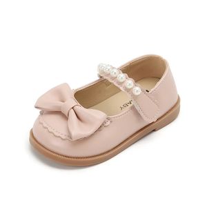 Весенне-осенняя кожаная обувь для девочек, обувь для маленьких девочек с милым бантом, модная детская обувь принцессы с мягкой подошвой, жемчужная обувь 240119