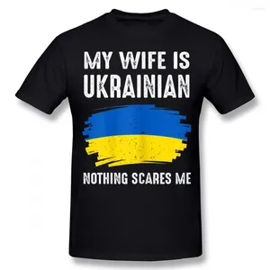 Herr t skjortor min fru är ukrainska ukraina stolthet flagga sommarstil grafisk bomull streetwear kort ärm födelsedagspresenter t-shirt män