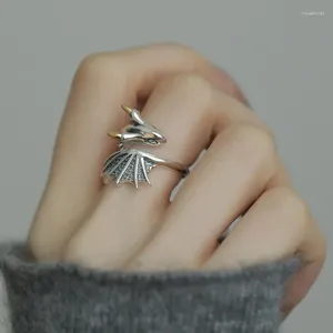 Cluster Rings 925 Sterling Silver Geometric Retro Dragon for Women Men Simple Korean Fashion Open justerbar handgjorda ringar