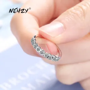 Cluster Rings NEHZY Silver Plating Woman Fashion Jewelry High Quality Retro Simple Single Row Cubic Zirconia Open Ring Adjustable