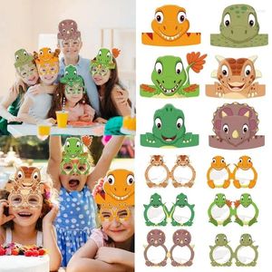 パーティーデコレーション恐竜の誕生日テーマペーパー帽子眼鏡ハッピーディノポーの子供たちの装飾のための小道具