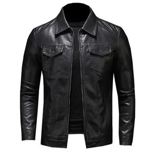 Herren Motorrad Lederjacke Große Tasche Schwarz Reißverschluss Revers Slim Fit Männlich Frühling und Herbst Hochwertiger Pu-Mantel M-5Xl 240127