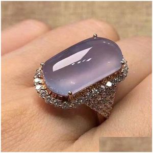 Solitaire Ring Luxury Purple Mellow Moonstone Ring for Women Fashion Crystal Rose Gold Color Rings Bröllop Engagemangsmycken Anillos Dhd7u