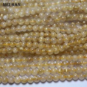 Loose Gemstones Meihan Natural Golden Rutilated Quartz Smooth Round Beads For Jewelry Making Design Fashion Stone