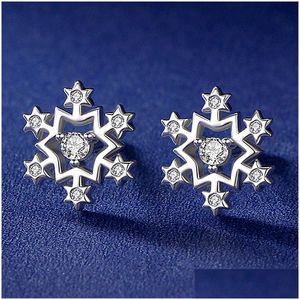 Stud Fashion Trend Simple Female Small Bright Snowflake Earrings Sier Cold Wind Winter Tide Valentines Day Christmas Gift Drop Delive Dhzyh