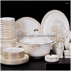 Dinnerware Sets Jingdezhen Ceramics Hand-Painted 58 European Household Gifts Tableware Bone China Dishes Export Drop Delivery Dhmda