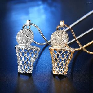 Pendant Necklaces Fashio Out Crystal Zirconia Sports Basketball Mesh Frame Necklace For Men And Women Punk Hip Hop Rock Trend Jewelry