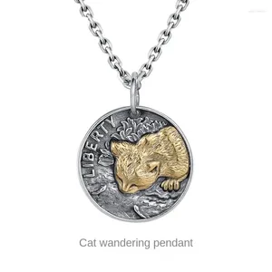 Pendant Necklaces Fashion Cartoon Cat For Men Retro Hip Hop Round Coin Sweater Chain Punk Goth Jewelry Accessories Holiday Gift