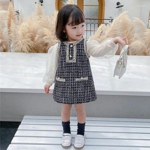 Clothing Sets 2024 Spring Girls Fashion 2pcs Plaid Suit Baby Kids Children Set Including T-Shirt Dress