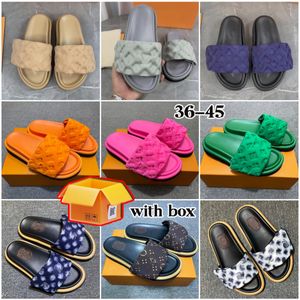 Mit Box Designer Pool Pillow Slides Sandalen Paare Hausschuhe Männer Frauen Louisely Sandalen Sommer flache Schuhe Viutonly Vittonly Beach Slipes Slide Schuhe Luxus