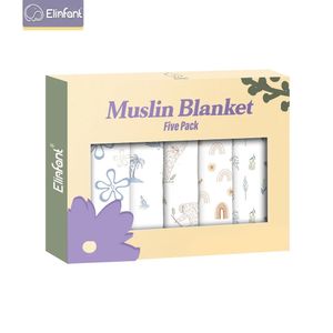 Elinfant Bamboo Cotton Muslin Bib Burp Cloth 5pcs Gift Set 100 6060cm 2 Layers Baby Scarf Handkerchief y240125