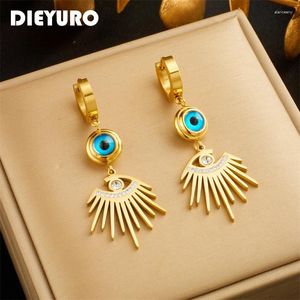 Hoop Earrings DIEYURO 316L Stainless Steel Vintage Blue Eyes Charm For Women Girl Fashion Gold Color Waterproof Jewelry Gift Party