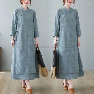 Etnik Giyim 2024 Vintage Çin Geliştirilmiş Cheongsam Elbise Kadın Sonbahar Tarzı qipao Düğmesi Jacquard gevşek Retro Daily W201