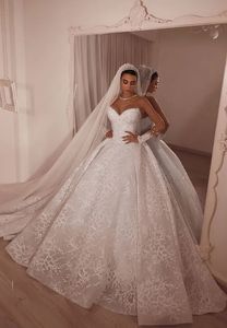 White Wedding Dresses Ivory Bridal Gowns Formal A Line Applique Sequins Custom Zipper Lace Up Plus Size New O-Neck Long Sleeve Lace Illusion