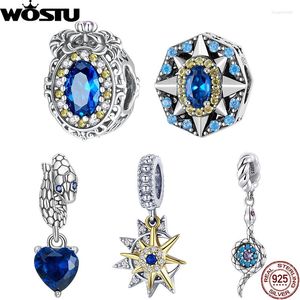 Loose Gemstones WOSTU 925 Sterling Silver Guardian Snake Bead Retro Blue Zircon Sapphire Charm Fit Original Bracelet DIY Making Jewelry Gift