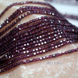 Pedras preciosas soltas meihan (2 fios/conjunto) granada roxa natural (2.5mm) contas de cubo facetadas para jóias diy fazendo design presente
