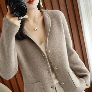 Women's Knits Tailor Sheep Pure Wool Knitted Cardigan Lapel Sweater Solid Color Long-sleeved Jacket Cashmere Casual Top