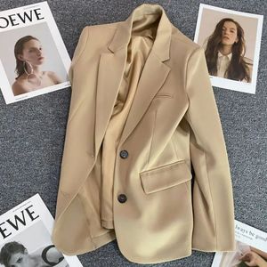 Primavera e outono estilo casual temperamento de alta qualidade feminino purecolor loosefitting terno jaqueta blazer feminino 240202