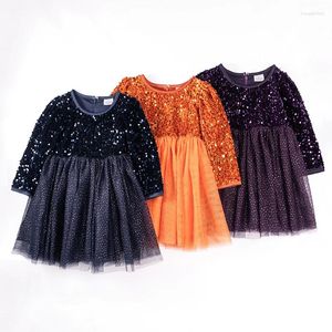 Flickklänningar Girlymax Fall Winter Baby Girls Barn Klädklänning Twirl Kne Längd Tutu kjol Långärmad paljetter Sparkla Solid