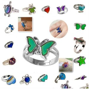 Cluster Rings Butterfly Mood Ring Color Change Adjustable Emotion Feeling Changeable Temperature Jewelry For Kids Birthday Wholesale Dh3Jb