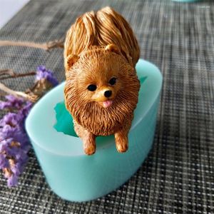 Moldes de cozimento 3D Pomeranian Silicone Mold Cute Dog Candle Mold Fondant Bolo Ferramentas de Chocolate Acessórios Fazendo DIY