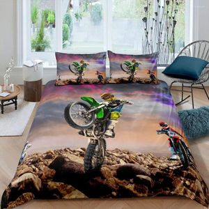 Sängkläder sätter motorcykeltäcke omslaget Set Twin Size Motocross Rider Racing Motorcykel Dirt Bike Extreme Sport Polyester Quilt
